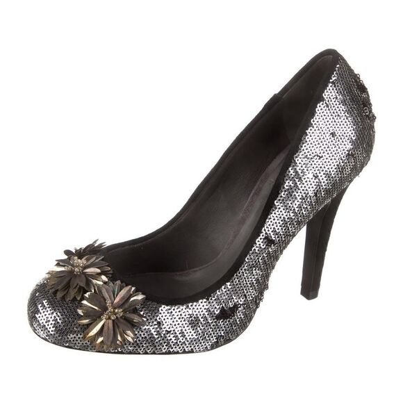 TORY BURCH Silver Sequin Embellished Pumps Size 7.5 - Picture 1 of 15